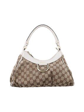 Gucci Abbey Dring Hobo Beige White Canvas Leather